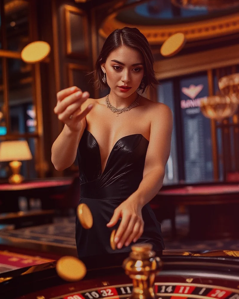 ดีลเลอร์สดแจกไพ่บนโต๊ะบาคาร่าในห้องคาสิโนสดของ sacasino